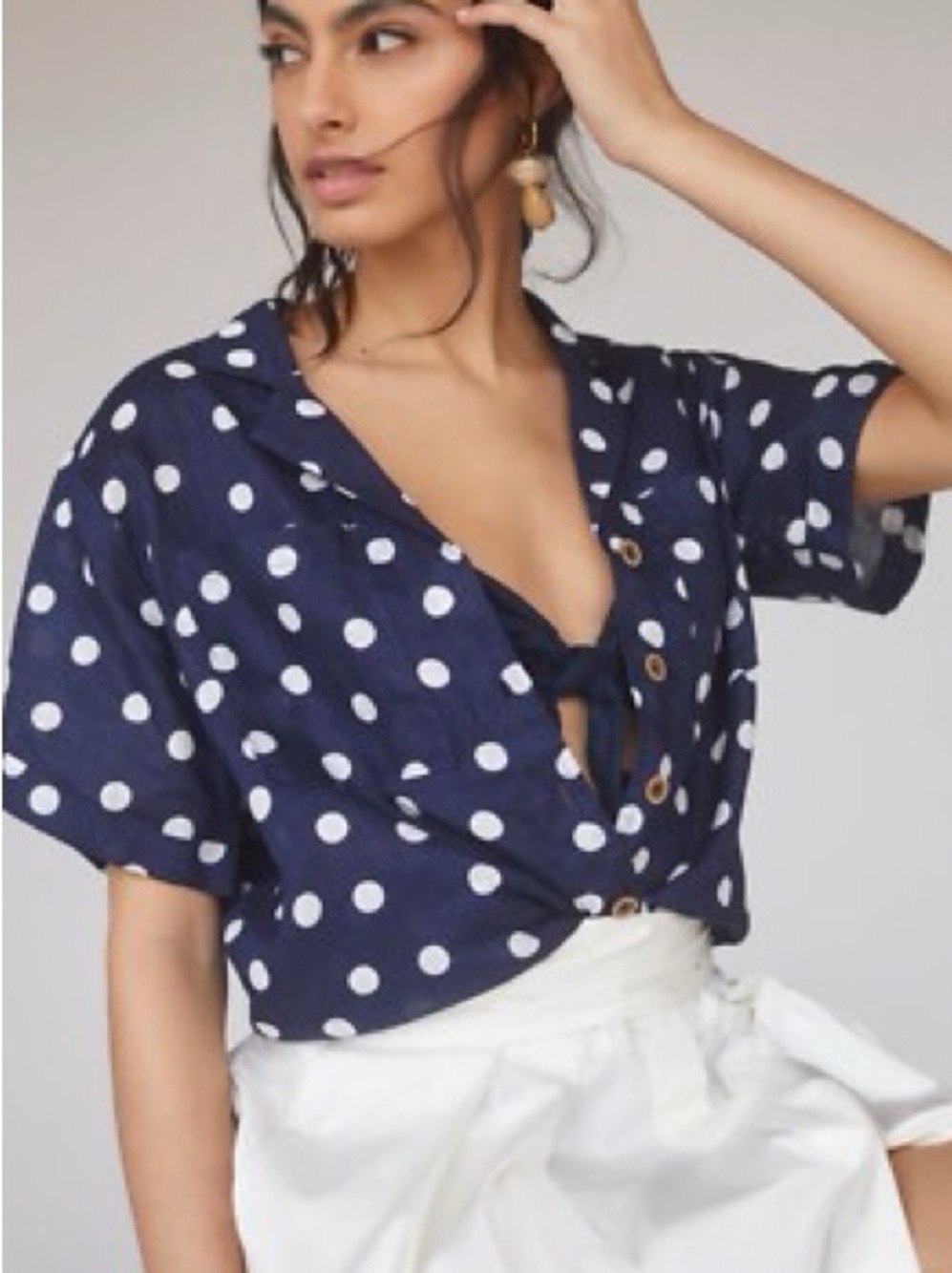 Anthropologie Maeve linen polka dot button down surf shirt size large